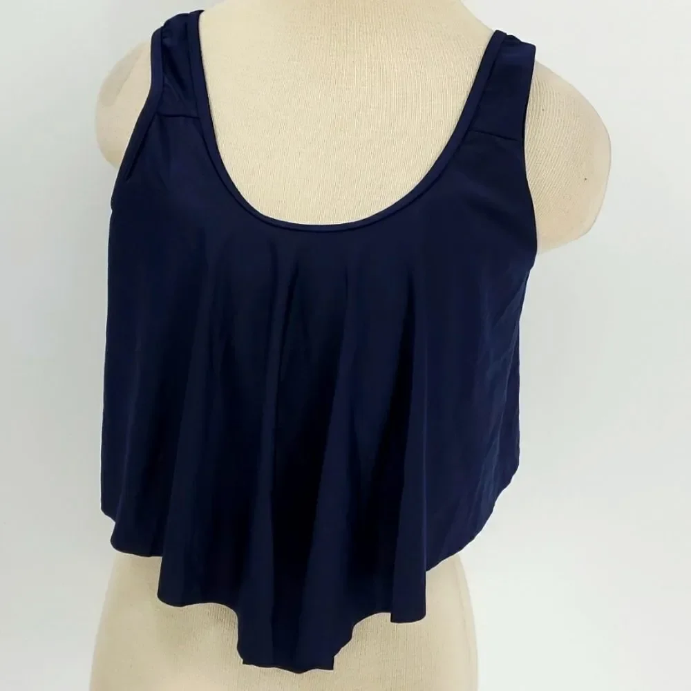 Bathing suit top. Navy blue. XL. NWT. Fitted tube type with ruffle. - Picture 1 of 8